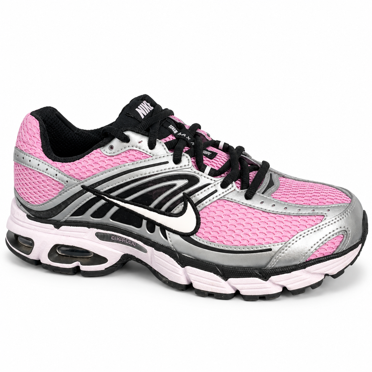 Nike Air Max Moto 2K Mujer – Rosa, Plateado Metálico y Negro 9Us women the box missing lid.