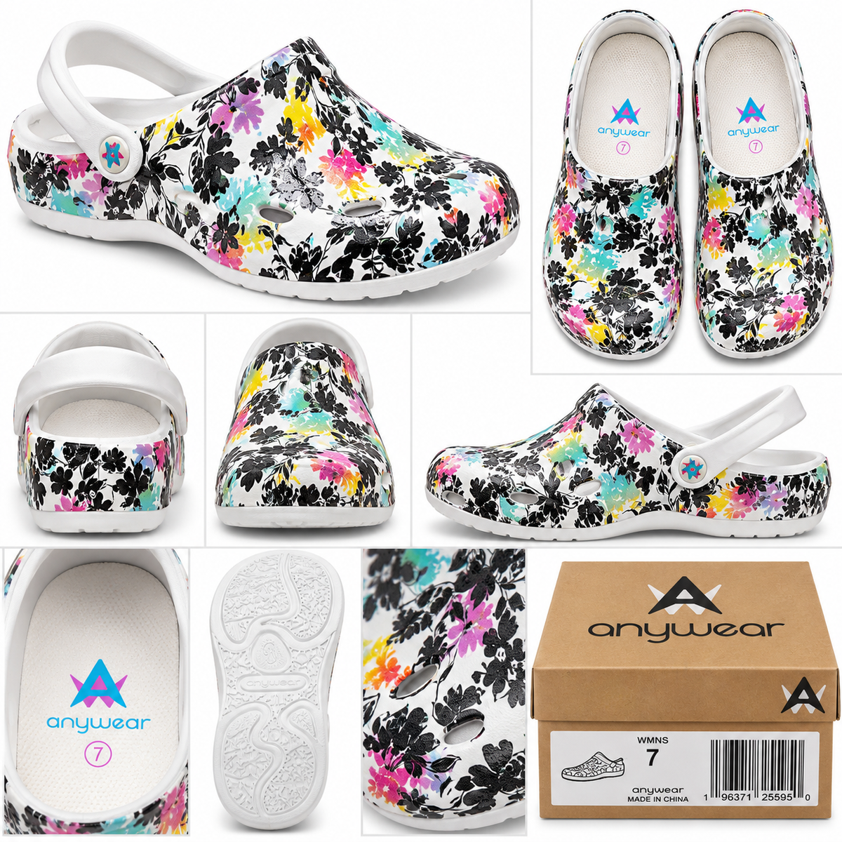 Anywear Floral Nursing Clogs Women’s Slip Resistant Work Shoes