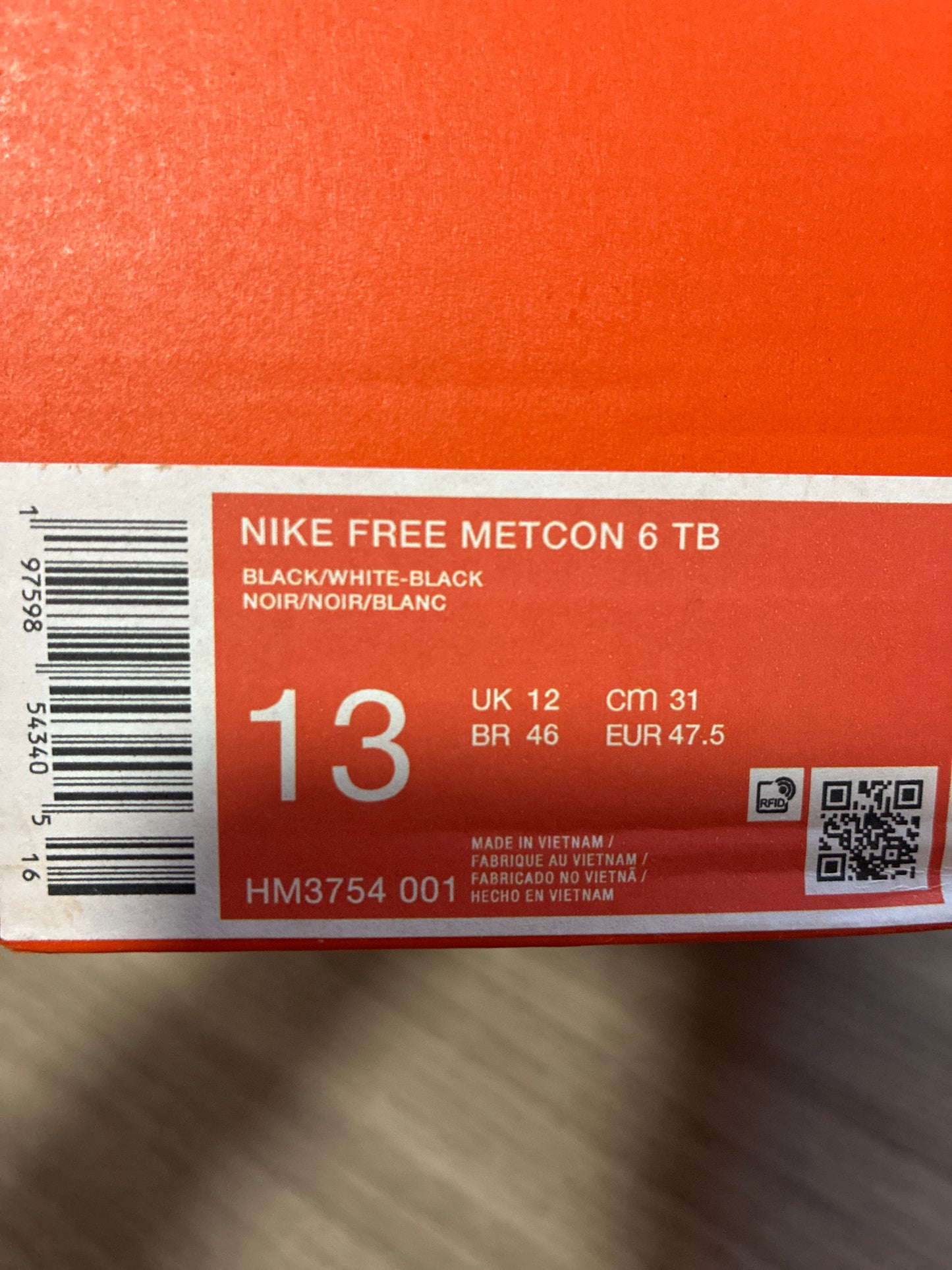 NIKE FREE METCON 6 TB 13M HM3754 001
