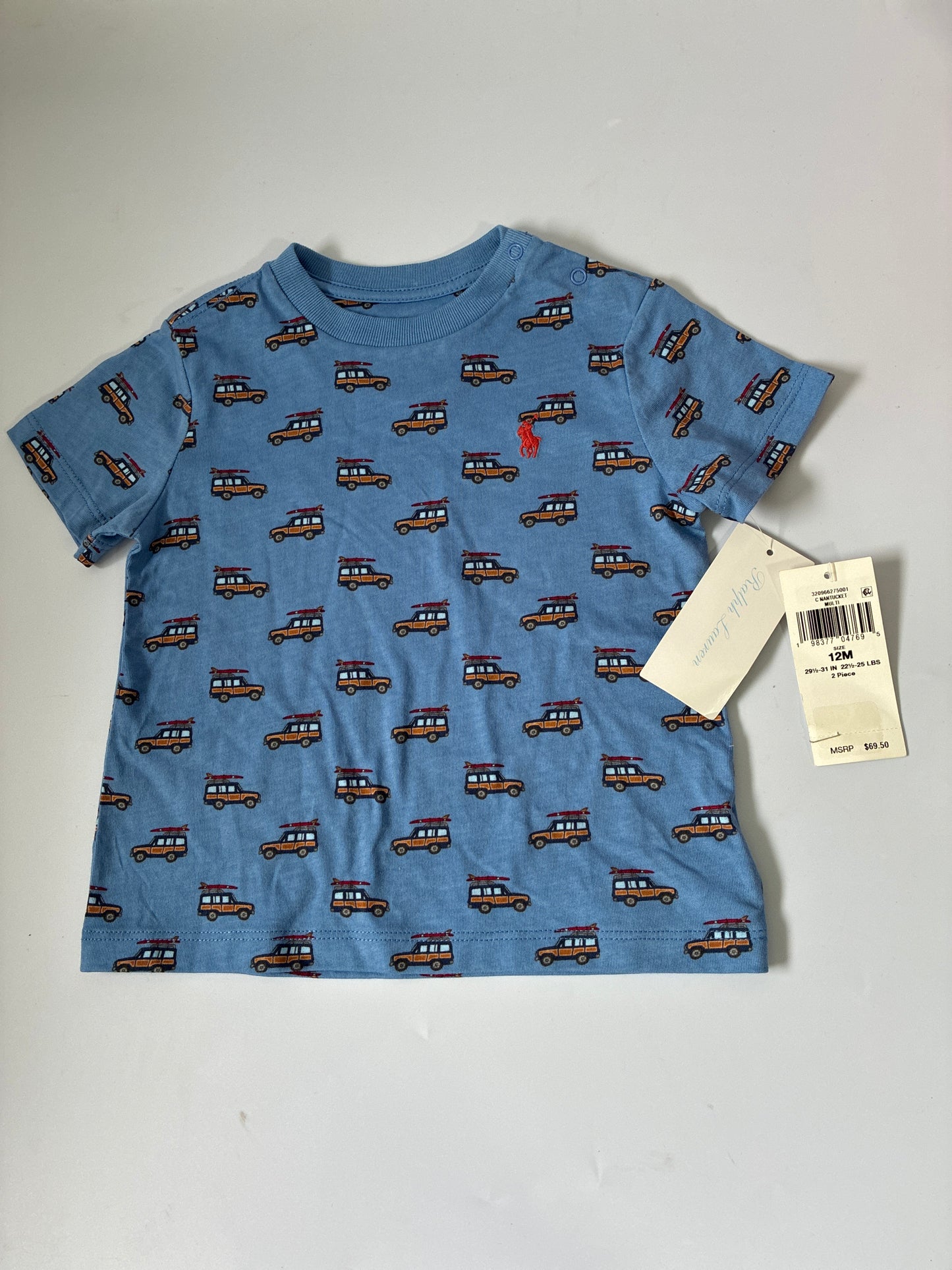 NWT Boy's Ralph Lauren " Cars "  T-Shirt Size 12M Color Blue