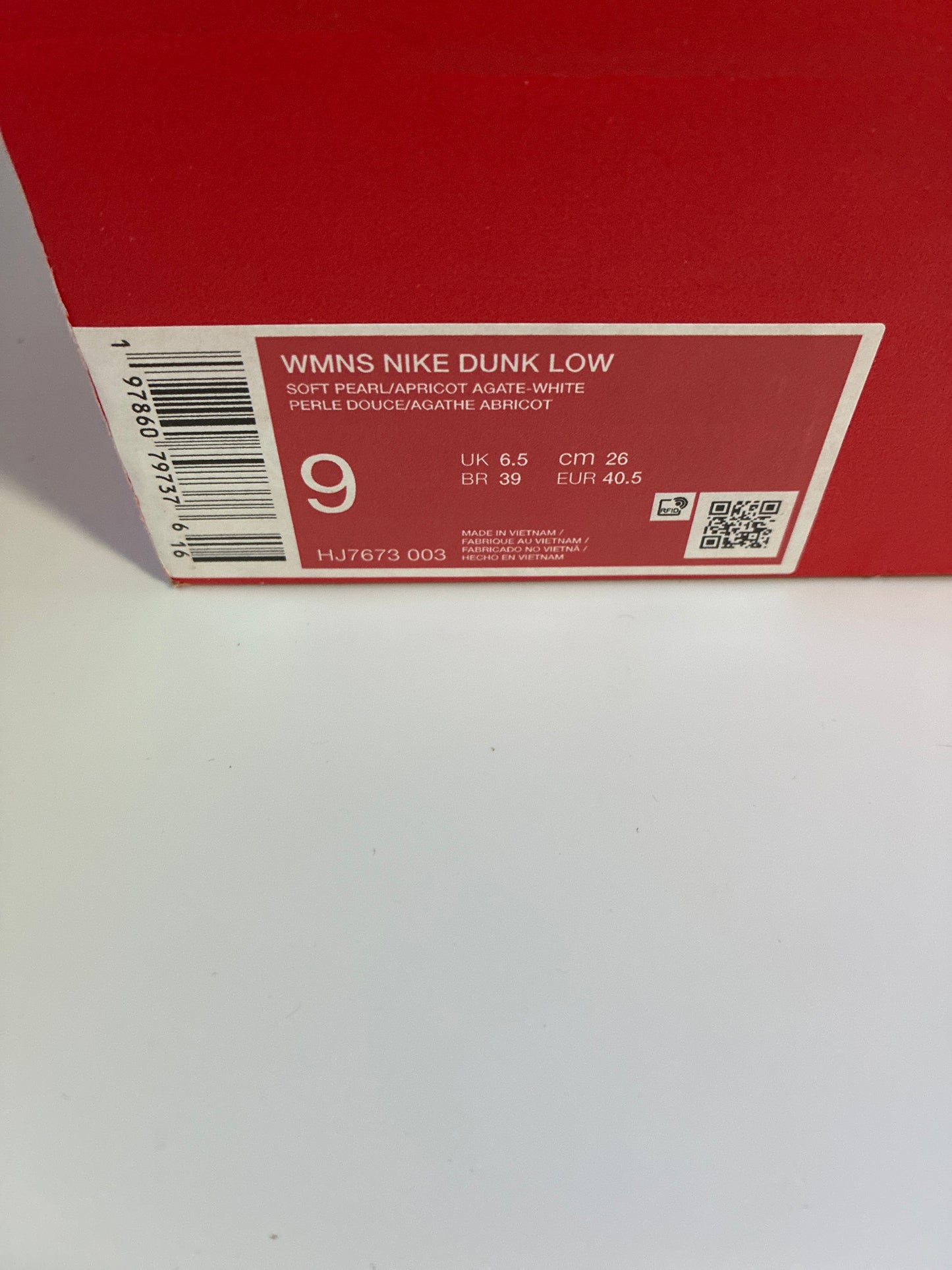 WMNS NIKE DUNK LOW soft pearl/apricot agate-white new size9 HJ7673 003