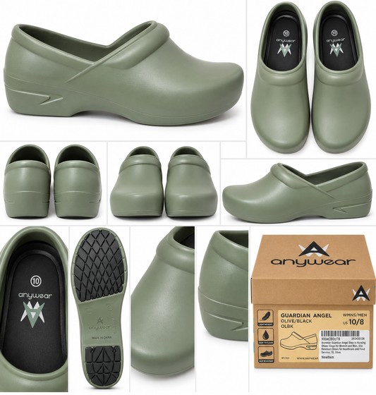 Anywear Guardian Angel Clog Unisex Olive/Black – Slip Resistant – Talla Mujer 10 / Hombre 8