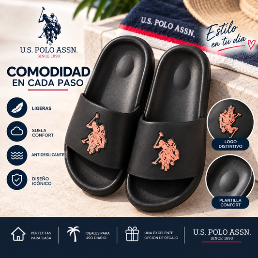 Sandalias U.S. Polo Assn. Slide Negras con Logo