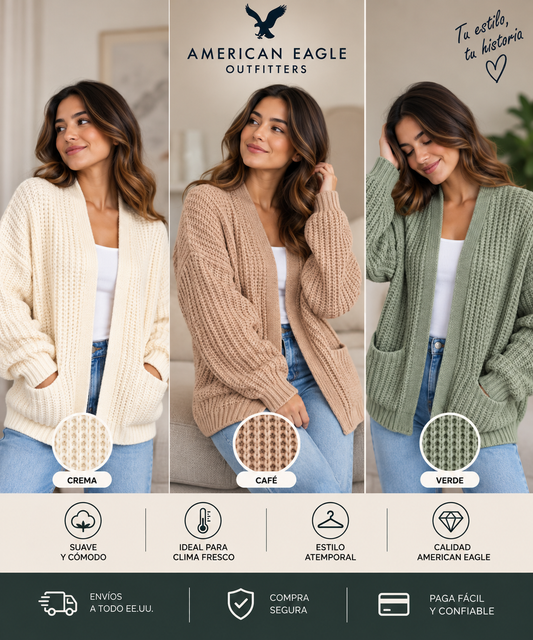 Cárdigan American Eagle Mujer Tejido Oversize con Bolsillos