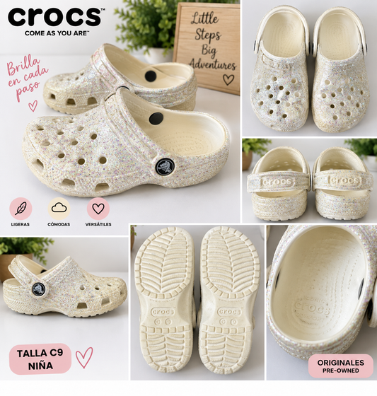 Crocs Classic Glitter Niña Talla C9 – Originales Pre-Owned ✨